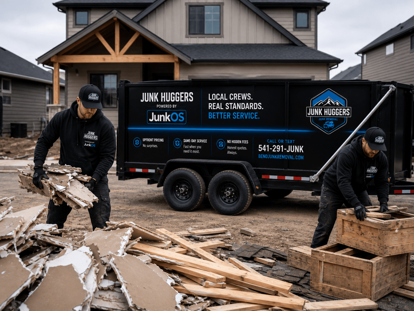 Construction debris hauled away by Junk Huggers